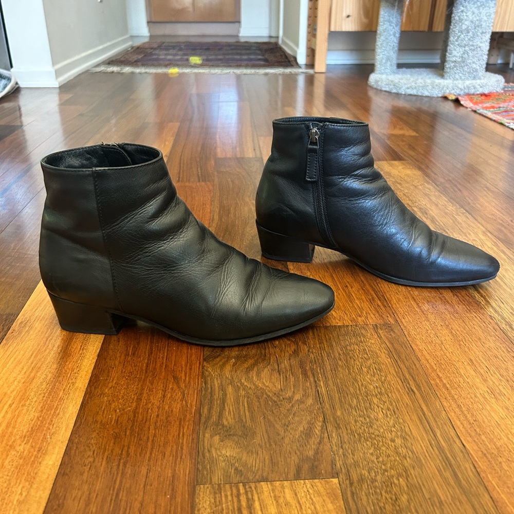 Aquatalia Water-Resistant Black Leather Ankle Boots